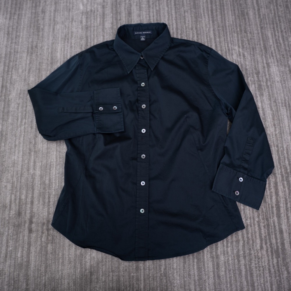 Banana Republic Button Up Shirt Womens L Navy Blue Excellent Stretch Workwear